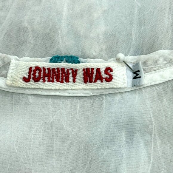 Johnny Was White Embroidered Boho Tunic Top 3/4 Sleeve Sheer Womens Size M - Picture 4 of 7